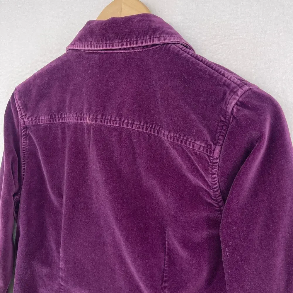 LL BEAN Shirt Womens S Velvet Button Up Long Sleeve Shacket Cotton Purple - Picture 8 of 12